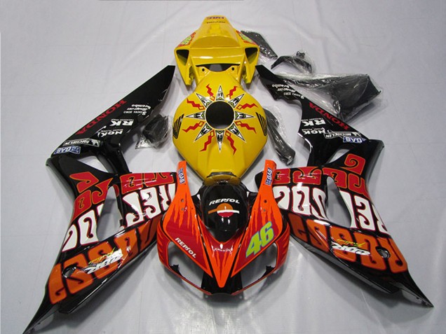 Carenado Moto Honda CBR1000RR 2004-2005 - Amarillo Naranja Negro Brillante Repsol Rossi 46 Asequibles