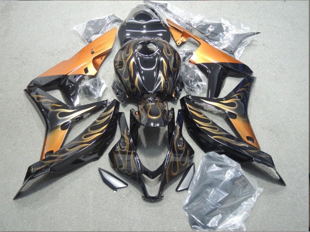 Carenados Moto Honda CBR1000RR 2004-2005 - Negro Brillante Oro Llama Asequibles