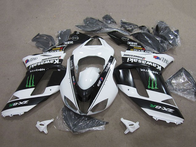 Carenados Moto Kawasaki ZX6R 2007-2008 - Negro Blanco Monstruo Asequibles