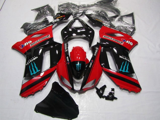Carenados Moto Kawasaki ZX6R 2007-2008 - Rojo Negro Monstruo Asequibles