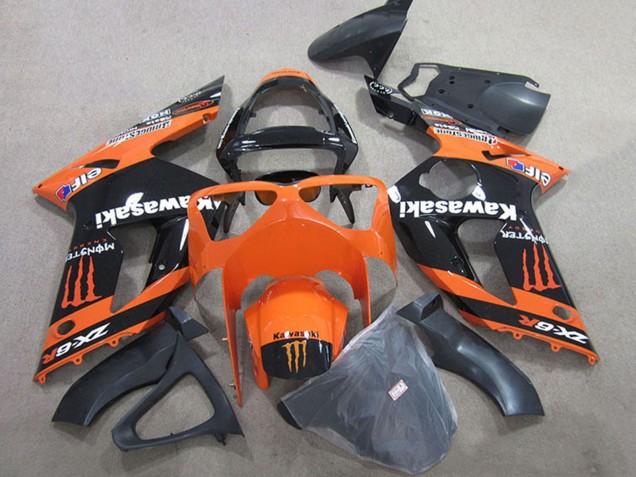 Carenados Moto Kawasaki ZX6R 2003-2004 - Naranja Negro Monstruo Asequibles