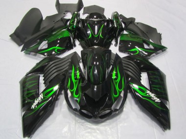 Carenados Moto Kawasaki ZX14R ZZR1400 2006-2011 - Negro Brillante Verde Llama Asequibles