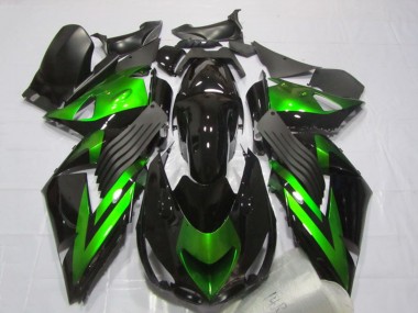Carenados Moto Kawasaki ZX14R ZZR1400 2006-2011 - Negro Brillante Verde Raya Asequibles