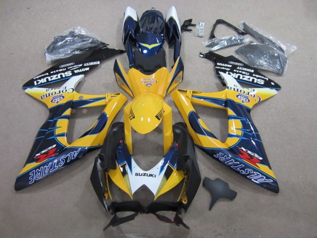 Carenados Moto Suzuki GSXR 600 2008-2010 - Blanco Amarillo Azul Alstare Corona Extra Asequibles