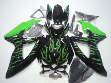 Carenados Moto Suzuki GSXR 600 2008-2010 - Negro Brillante Verde Llama Asequibles
