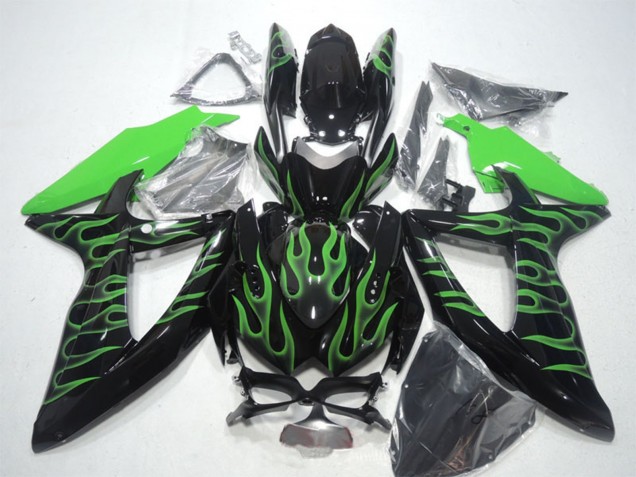 Carenados Moto Suzuki GSXR 600 2008-2010 - Negro Brillante Verde Llama Asequibles