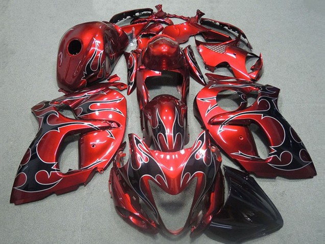 Carenados Moto Suzuki GSXR 1300 Hayabusa 1996-2007 - Rojo Plata Negro Llama Asequibles