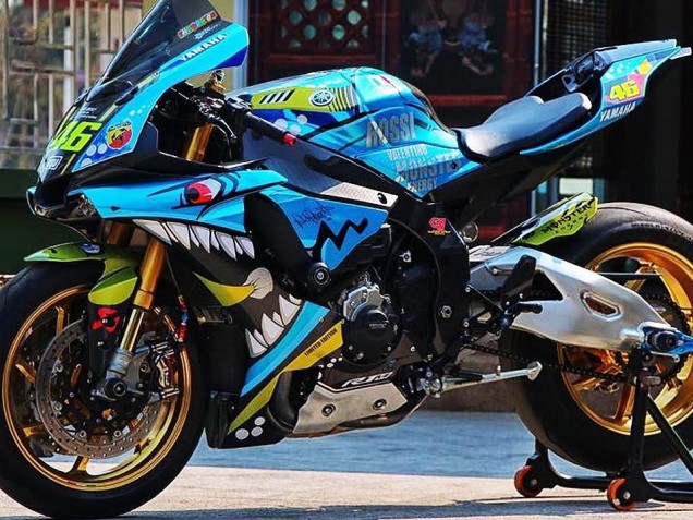 Carenados Moto Yamaha YZF R1 2015-2019 - Azul Amarillo Tiburón Asequibles
